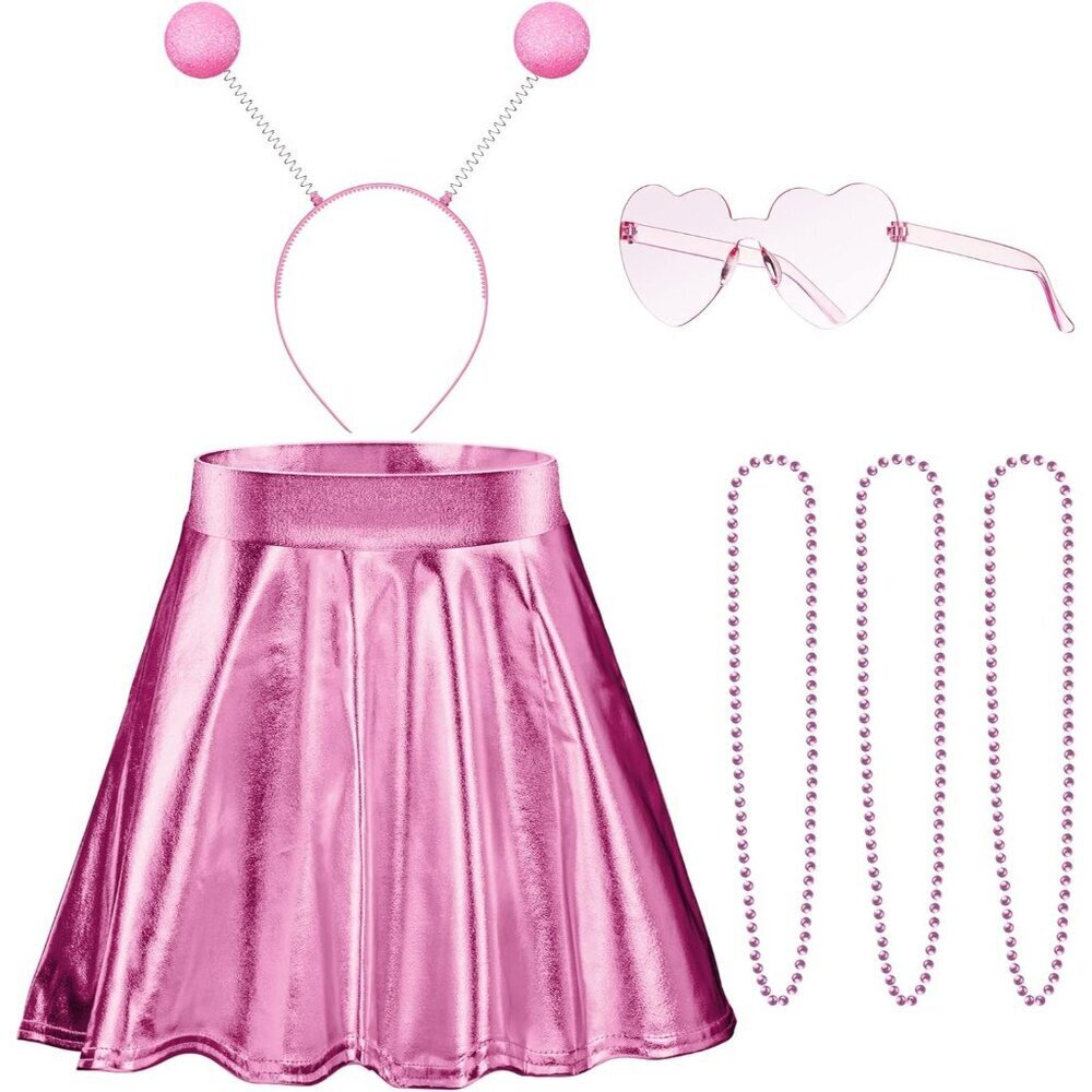 Women Alien Costume Accessories Pink Metallic Skirt Headband Sunglasses Jewelry